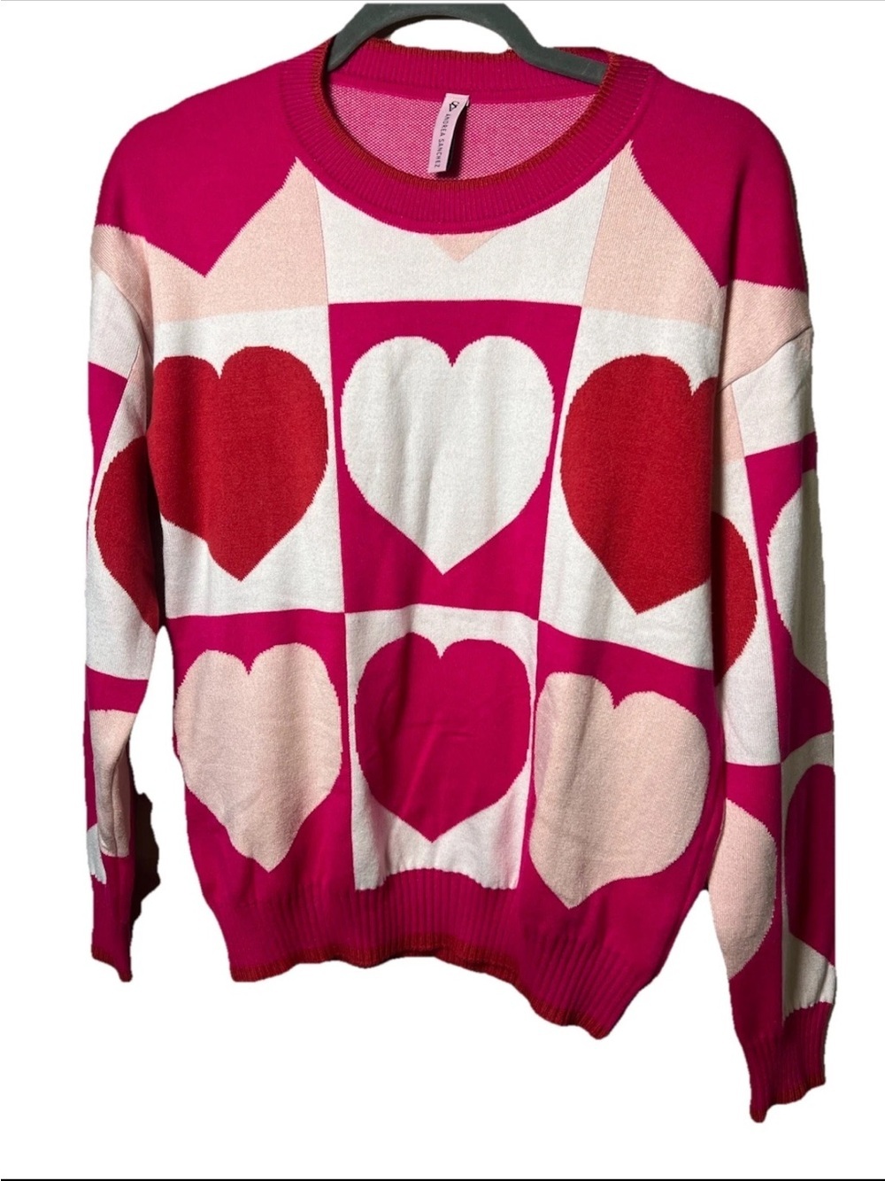 Rare*Andrea Sanchez Heart Sweater Columbian Designer High Quality Pink/white